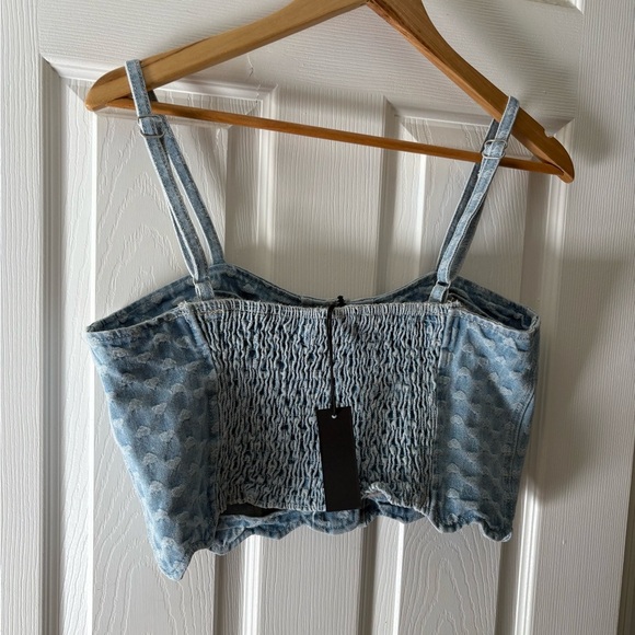 Blank NYC NWT denim corset smocked tank crop size small hearts pattern Revolve - Picture 2 of 8